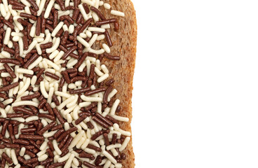Typical dutch lunch; bread with chocolate sprinkles (hagelslag)