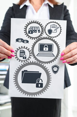 Confidential data concept shown by a businesswoman