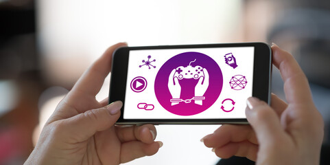 Video game addiction concept on a smartphone