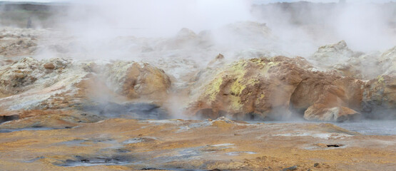 Steaming fumarole in geothermal area of Hverir, Iceland
