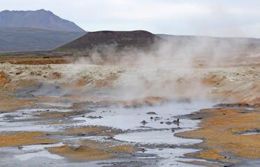Steaming fumarole in geothermal area of Hverir, Iceland