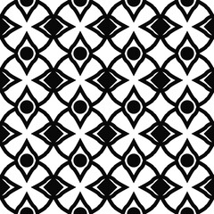 Fototapeta premium Black-white shapes create a simple ornament. Cells with circles and rhombuses.