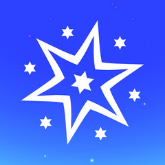 Obraz premium Star with stars icon. White sparkle on blue background. Glowing light effect.