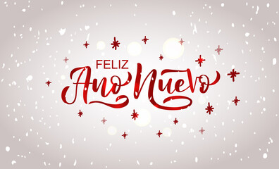 Hand sketched Happy New Year in Spanish card, badge, icon typography. Lettering Feliz Ano Nuevo for Christmas, New Year greeting card, invitation template, banner, poster. Vector EPS10
