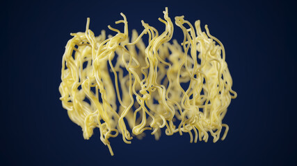 Spaghetti in motion, flying noodle in air. 3D illustration, suitable for food, noodle or spaghetti themes.