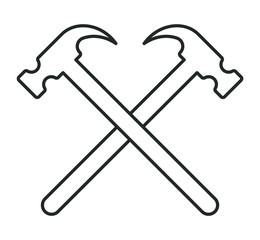 Crossed hammers vector icon. Sledge hammer symbol. Blacksmith tool sing. Industry and construction logo. Silhouette isolated on white background.