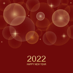 2022 Happy New Year gold and red square banner. Shiny golden glare, sparkles and lights new year and christmas background.