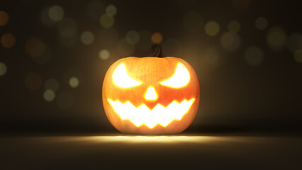 Halloween pumpkin with glowing eyes. 3d illustration, suitable for halloween themes.