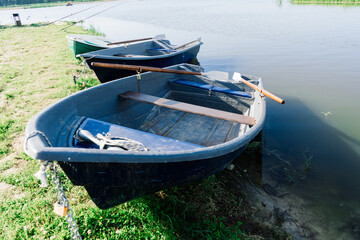 Old boats on a lake, beauty world. Retro style.