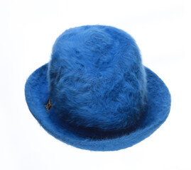 blue vintage fur hat isolated on white background