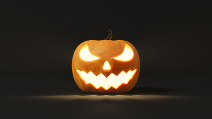 Halloween pumpkin with glowing eyes. 3d illustration, suitable for halloween themes.