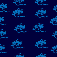 wave shape illustration on dark blue background. ocean icon. blue water. hand drawn vector, seamless pattern. unique wave. doodle art for wallpaper, wrapping paper and gift, backdrop, fabric, fashion.