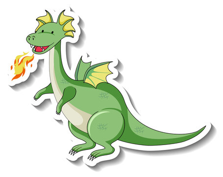 Sticker template with fantasy dragon cartoon character