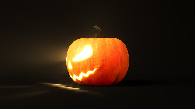 Halloween pumpkin with glowing eyes. 3d illustration, suitable for halloween themes.