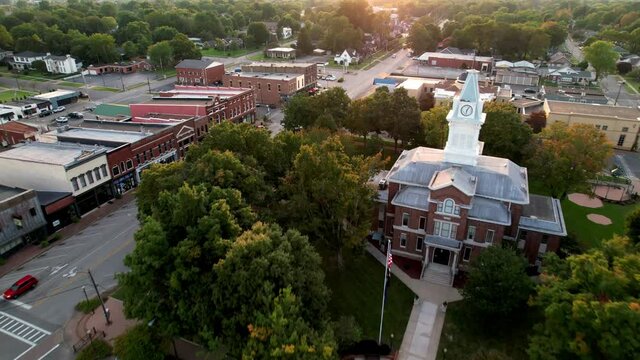 aerail at sunset over simpson county courthouse in franklin kentucky