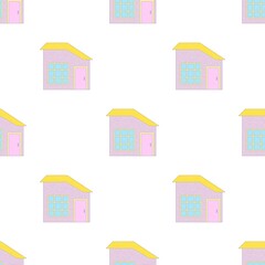 Fototapeta premium Cottage with yellow roof and big window pattern seamless background texture repeat wallpaper geometric vector