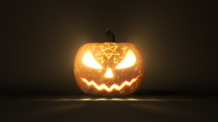 conjured Halloween pumpkin with glowing eyes. 3d illustration, suitable for halloween themes.