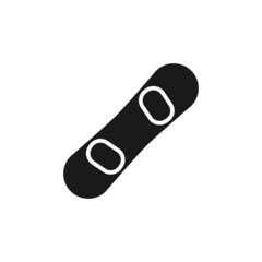 Isolated black icon of snowboard on white background. Silhouette of snow board. Logo flat design. Winter mountain sport equipment.