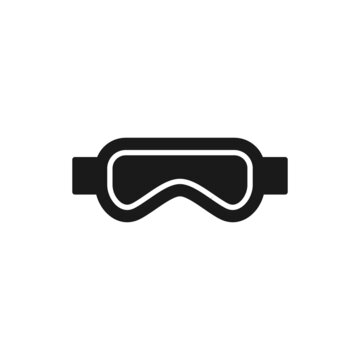 Isolated icon of snowboarding mask on white background. Black silhouette of goggles. Logo flat design. Winter mountain sport equipment.