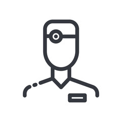 Black linear medical icon of a doctor isolated on transparent background.