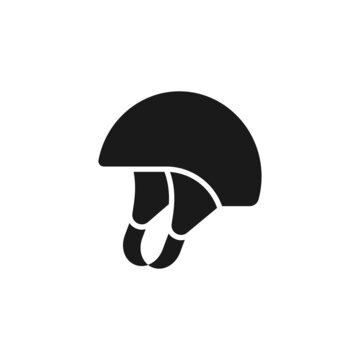 Isolated black icon of snowboarding helmet on white background. Silhouette of ski casque. Logo flat design. Winter mountain sport equipment.