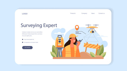Surveyor web banner or landing page. Land surveying technology
