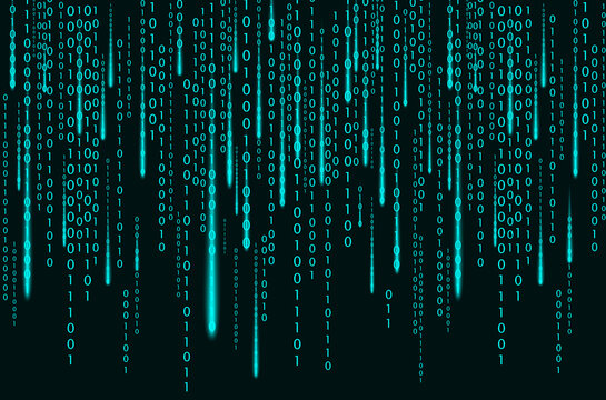 Digital code background. Matrix style program. Random falling numbers.