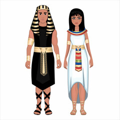 Woman and man in folk national Egyptian costumes. Vector illustration