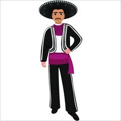 Men's folk national Mexican costume. Vector illustration