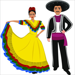 Woman and man in folk national Mexican costumes. Vector illustration