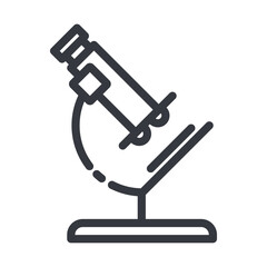 Black linear medical icon of a microscope isolated on transparent background
