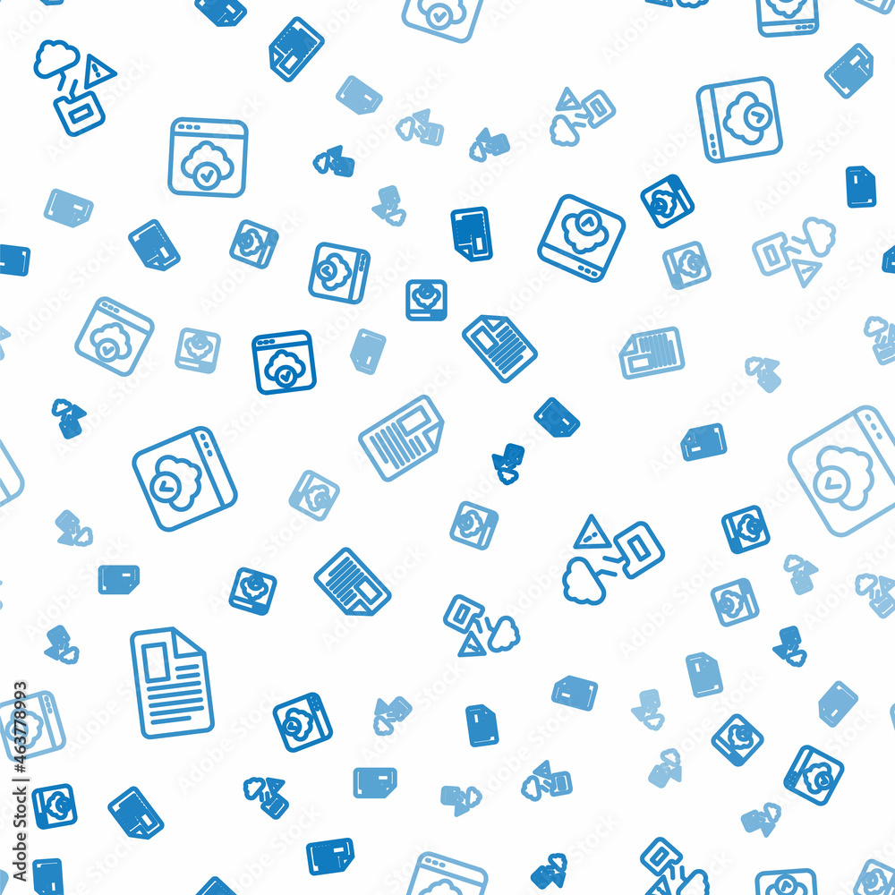 Poster set line file document, cloud technology data transfer and on seamless pattern. vector