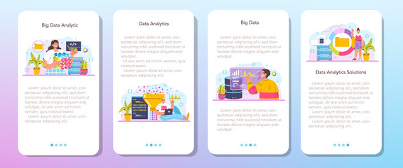 Big data analytics mobile application banner set. Big data from different