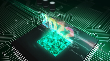 2022 year number futuristic abstract 3d illustration with cpu in background