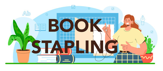 Naklejka premium Book stapling typographic header. Printing house technology, printed