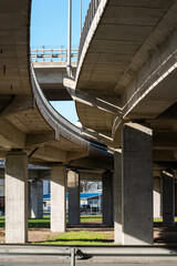 A sunny autum day in a city under the highway