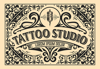 Tattoo logo with vintage ornaments. Layered