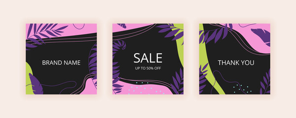 Set of Editable abstract square banner template.