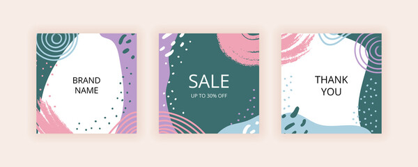 Set of Editable abstract square banner template.