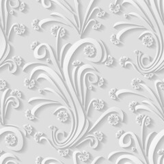 White floral 3d background. Seamless pattern for greeting card decoration. Ornate pattern for continuous replicate. Vector illustration
