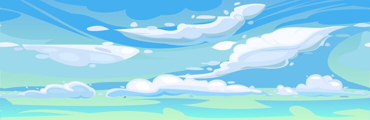 Fototapeta na wymiar Sky clouds blue. Illustration in cartoon style flat design. Heavenly atmosphere. Vector