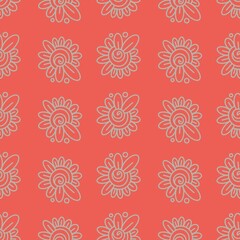 Seamless geometry floral pattern. Simple background beige abstract elements. Red background. Doodle. Illustration. Designed for textile fabrics, wrapping paper, background, wallpaper, cover.