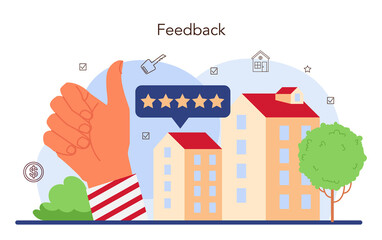 Naklejka premium Real estate industry. Positive feedback from customers. Discount