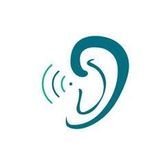 Ear logo health. Ear or hearing line art icon. Earn logo symbols and template for apps and websites. Hearing loss with Sound Wave