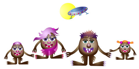 Naklejka premium Family of funny monsters