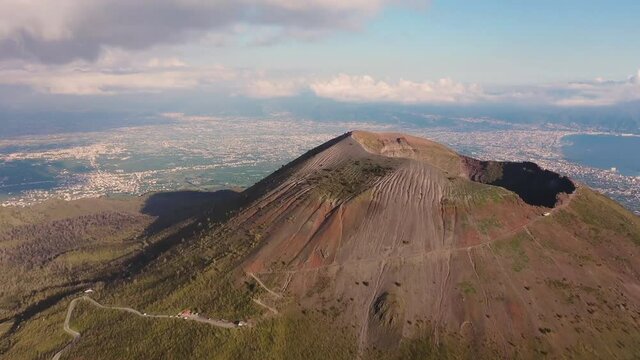 Vesuvius volcano crater next to Naples. Campania region, Italy (aerial photography)