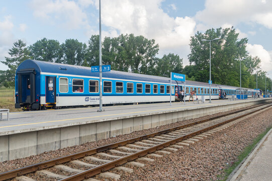 Wladyslawowo, Poland - July 21, 2021: Platform with Ceske drahy train on Wladyslawowo railway station.