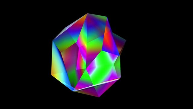 Iridescent Low Polygon Angular Sphere Shape Twisting and Turning in a Perfect Animation Loop. RGB Straight plus Alpha Matte Included.