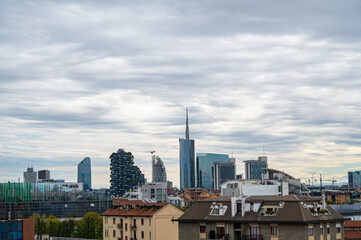 Milan skyline, Italy. Panoramic view of Milano city with Porta Nuova business district. Milan Skyline with modern skyscapers