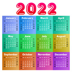 A calendar template for a year 2022.
